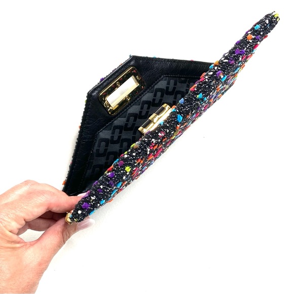 Diane Von Furstenburg Agent Karlie Confetti Tweed Zip On Clutch - Picture 9 of 15
